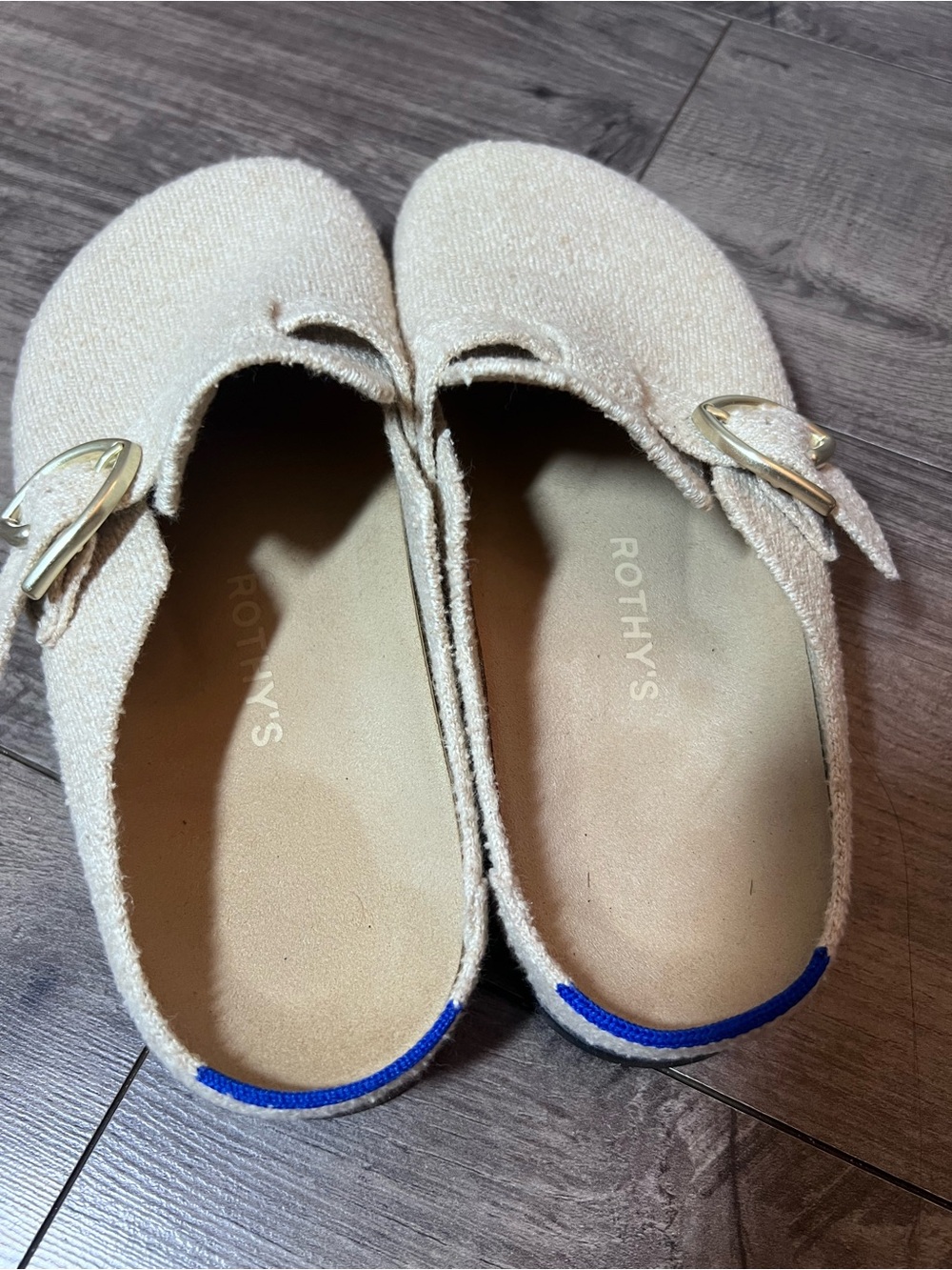 Rothy's Cream Slip-On Clog with Gold Buckle - Picture 2 of 6